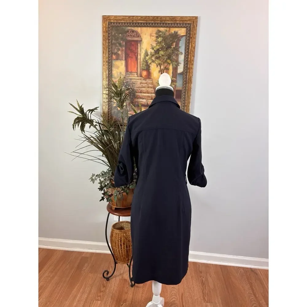 Sharagano Women Shift Collared Zip Up Size 6Dress 4 Pockets Navy Blue - Picture 4 of 10